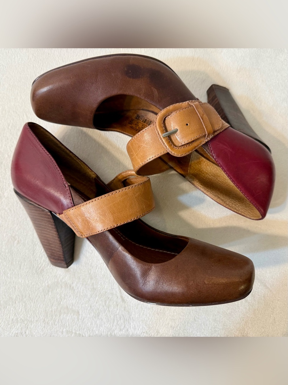 Vintage Fossil Colorblock Leather Mary Jane Heels Size 8.5 - Picture 5 of 12